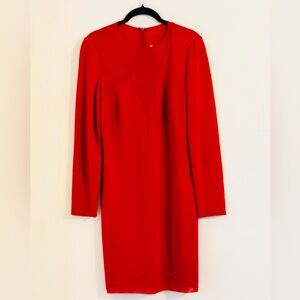 Halston Heritage Vibrant Red Long Sleeve Sheath Dress Size 8
